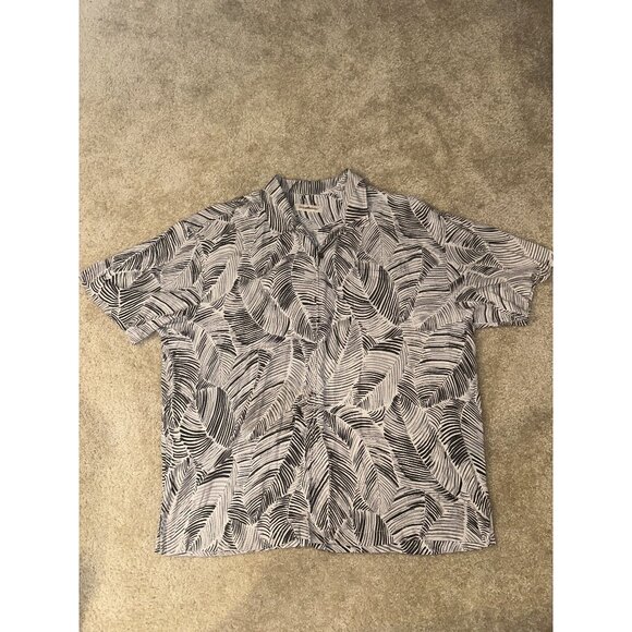 Tommy Bahama 100% Silk S/S Shirt Mens Hawaiin Camp 2XL White Black Palm Print - Picture 1 of 4